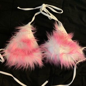 Pink fur bra